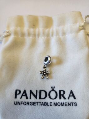 Retired Pandora Silver Dazzling Daisy Dangle Charm with Clear Stones